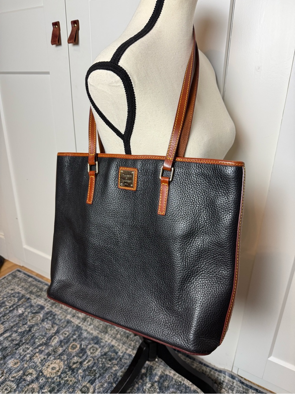Dooney and Bourke black pebble leather tote bag red interior shoulder bag